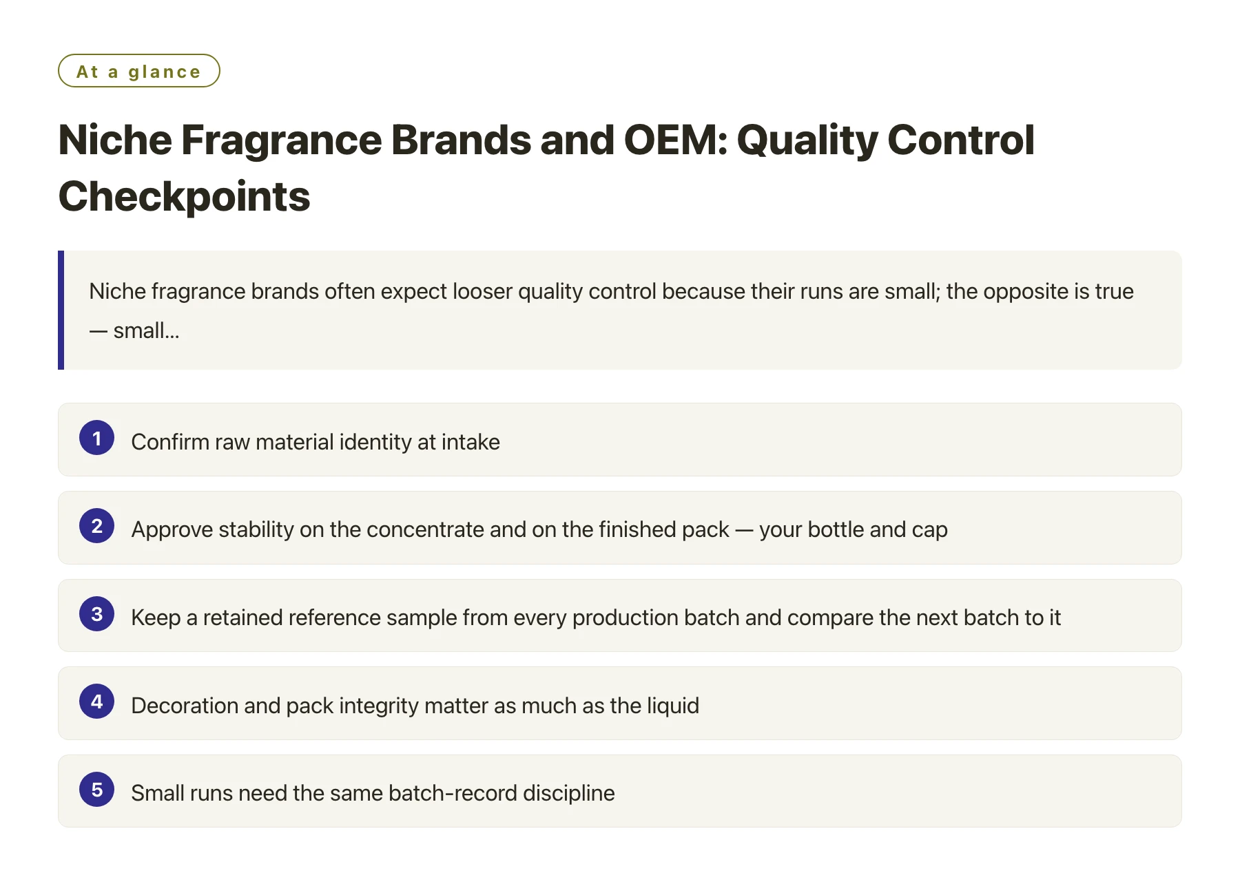 Niche Fragrance Brands and OEM: Quality Control Checkpoints——全文要点速览
